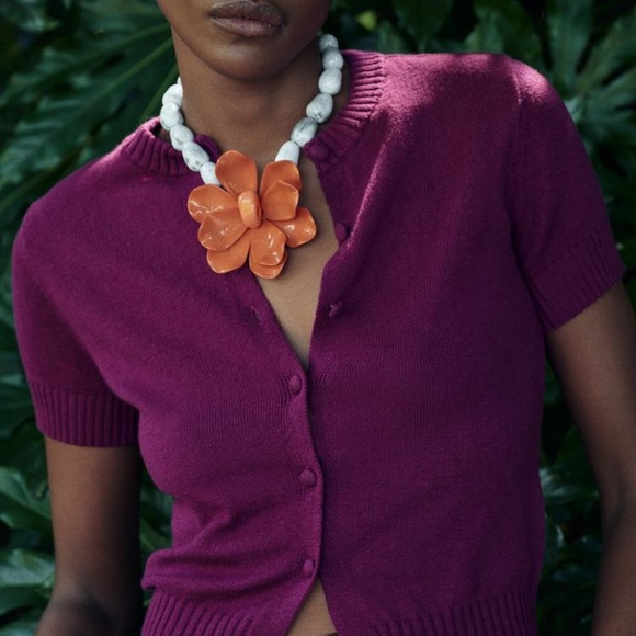 Zara short-sleeve button-front knit cardigan - Picture 1 of 5